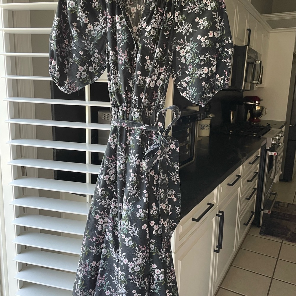 J Crew Cotton Floral Black Midi-dress - Picture 2 of 7
